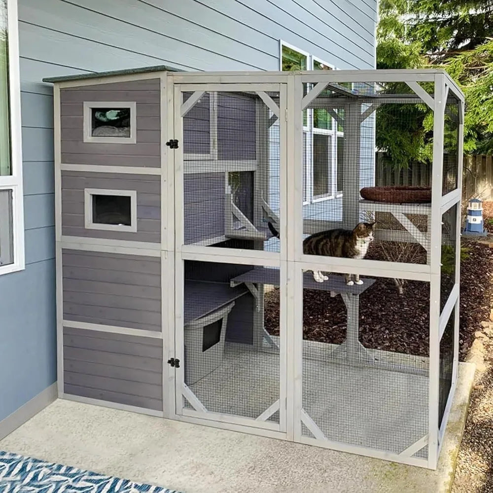 House Catio Outdoor Cat Enclosure 76.8 Large Kitty Shelter for Cats Outdoor Patio, Large Weatherproof Cat Cage with Window