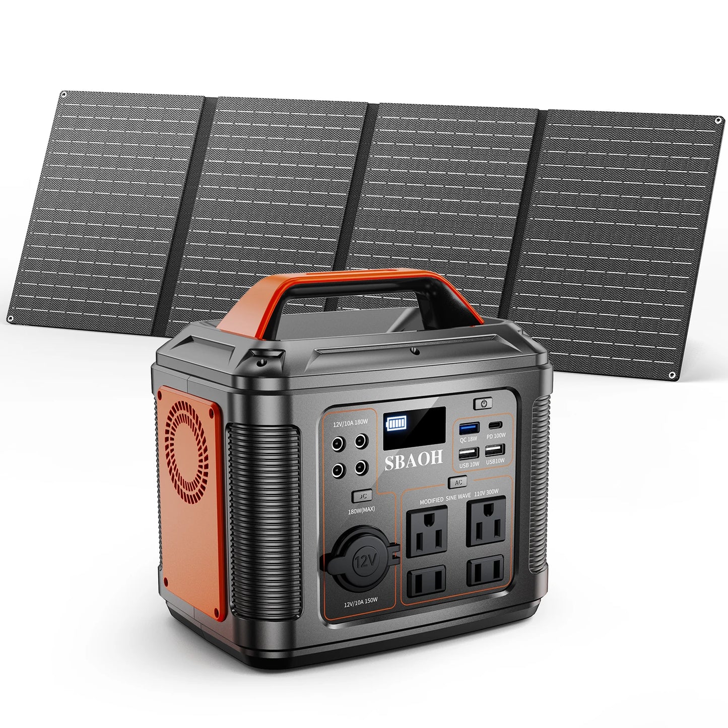300W Portable Power Station, 296Wh 80000mAh Camping Solar Generator, Emergency Lithium Battery Outages, Black(with Solar Panel)