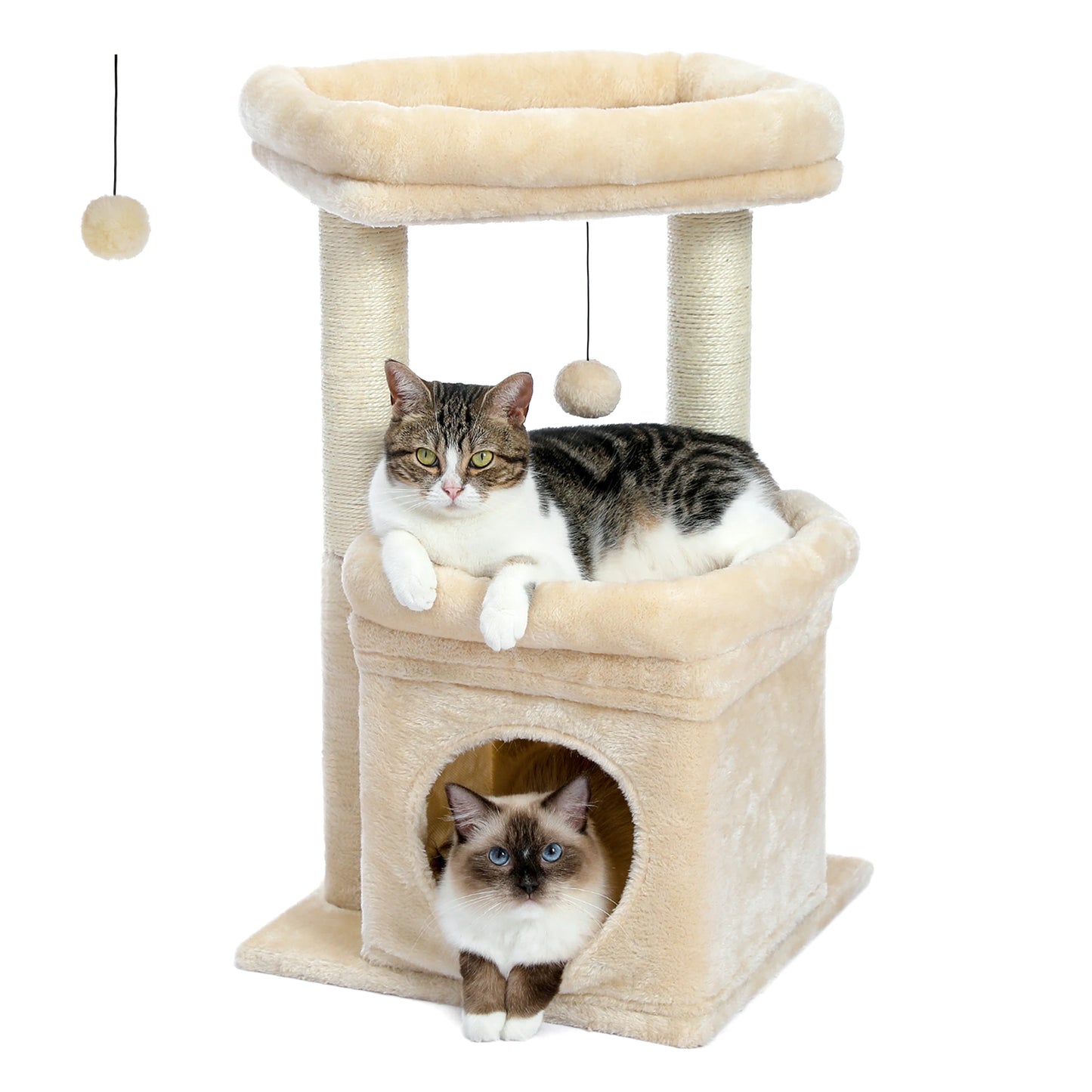 Cat Tree Cat Tower with Cozy Condo, Wide Top Perch, Natural Sisal Posts, Soft Plush, Playful Pom-Pom Suitable for 1-2 Indoor Cats