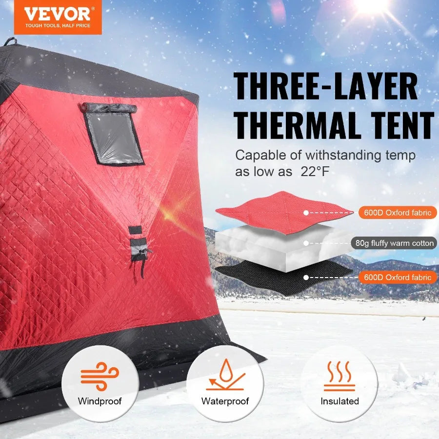 Portable Ice Shelter 4-6 Person Insulated Pop-Up Ice Fishing Tent 50 Square Feet Fishable Area Thermal Ice Shanty for Winter Fishing