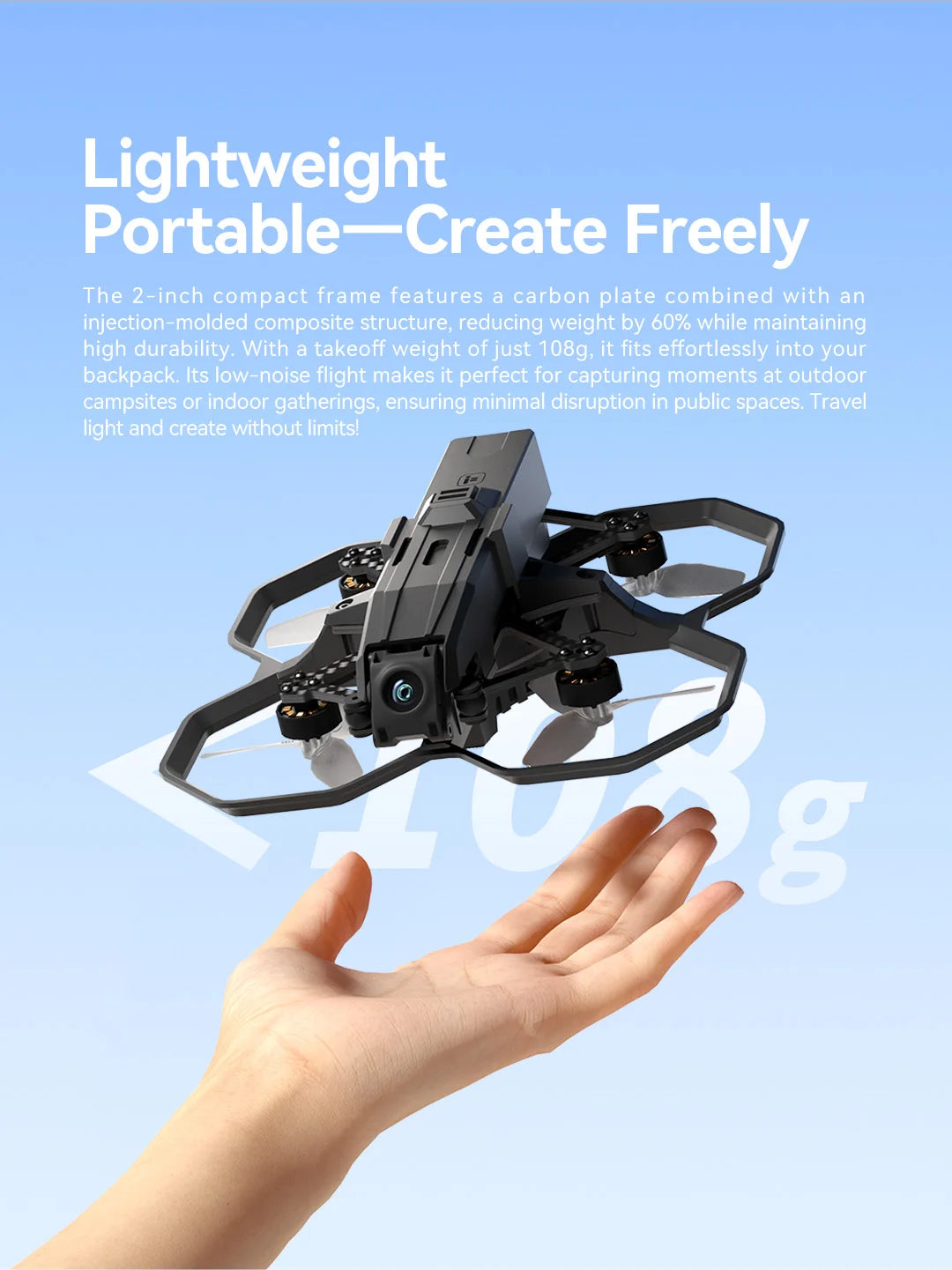Defender 20 Lite HD FPV Drone 2 Inch Cinewhoop Quadcopter 4K Video Recording Long Range Low Weight Drone Indoor Outdoor