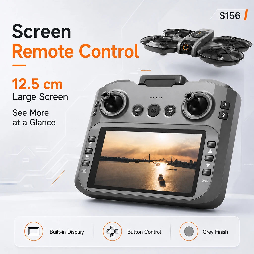 S156 RC Drone 8K Dual Camera Quadcopter with 5.9-Inch Screen Remote Brushless Motor Optical Flow Hovering 360° Protection WiFi FPV Remote Control Aircraft with Storage Bag 1 Battery