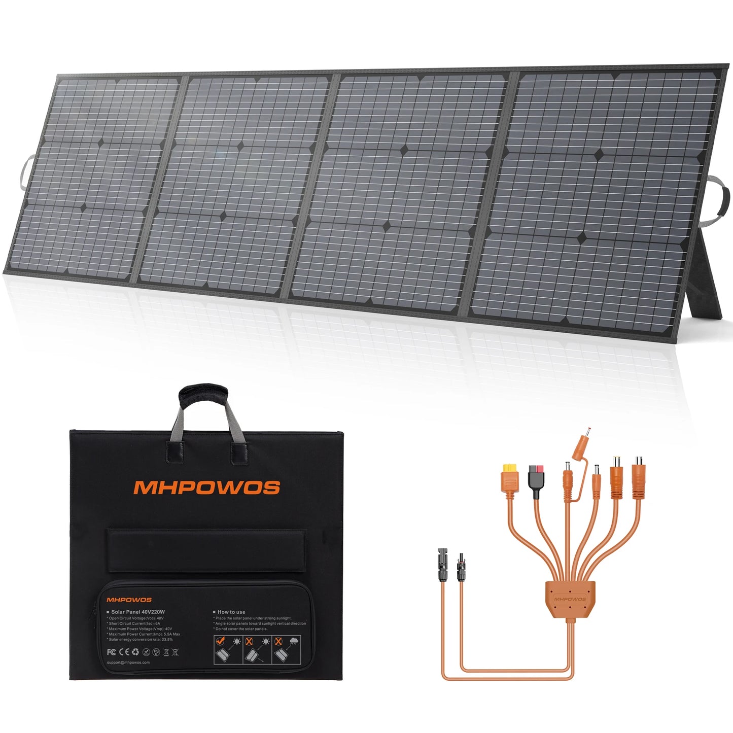 220W 40V Portable Solar Panel Kit 23.5% High Efficiency Folding Solar Charger with MC-4 Output for Power Station Camping