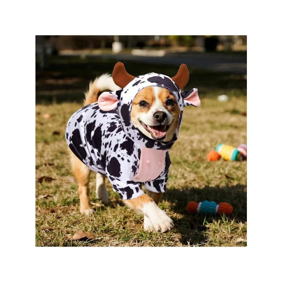 【New style】Dog Cow Costume Funny Pet Halloween Costumes Animal Cow Hoodie For Halloween Dog Cat, Christmas Costume