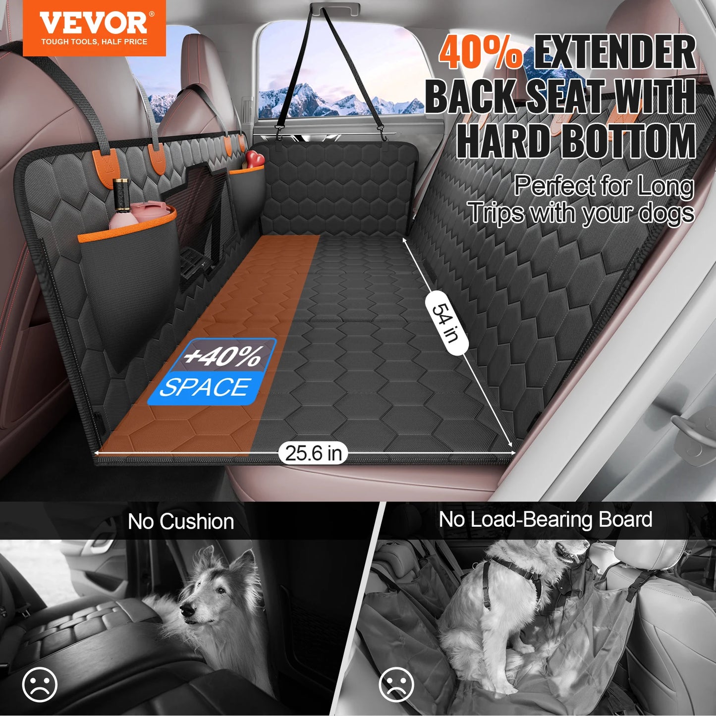 Back Seat Extender Dog Car Seat Cover for Back Seat Bed with Mesh Window and Storage Pocket Supports 350 lbs, Dog Hammock