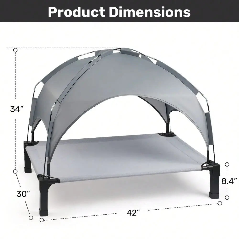 Dog Bed With Canopy, Outdoor Dog Bed Cot With Shade Tent, Portable Raised Pet Cot Cooling Bed For Dogs