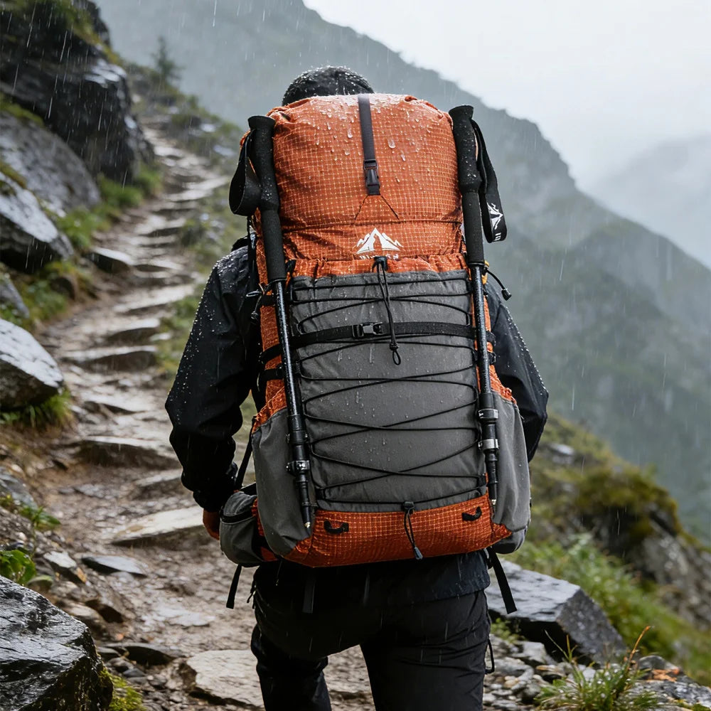 Internal-frame Hiking Backpack: 50L / 60L / 70L Roll Top Lightweight Travel Backpack with Rain Cover for Men Women Hiking Camping Backpacking