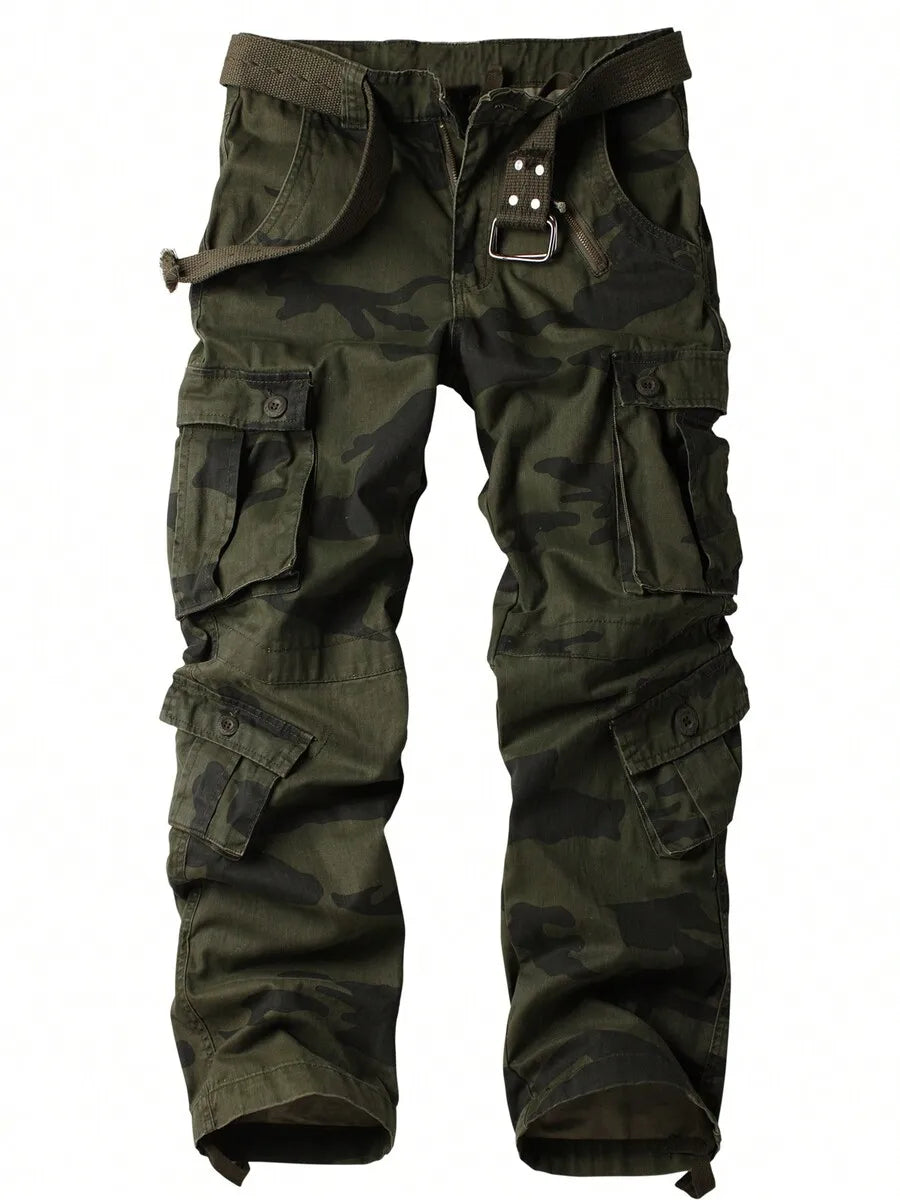 Mens Camo Cargo Pants Cotton Casual Work Hiking Pants With 8 Pockets