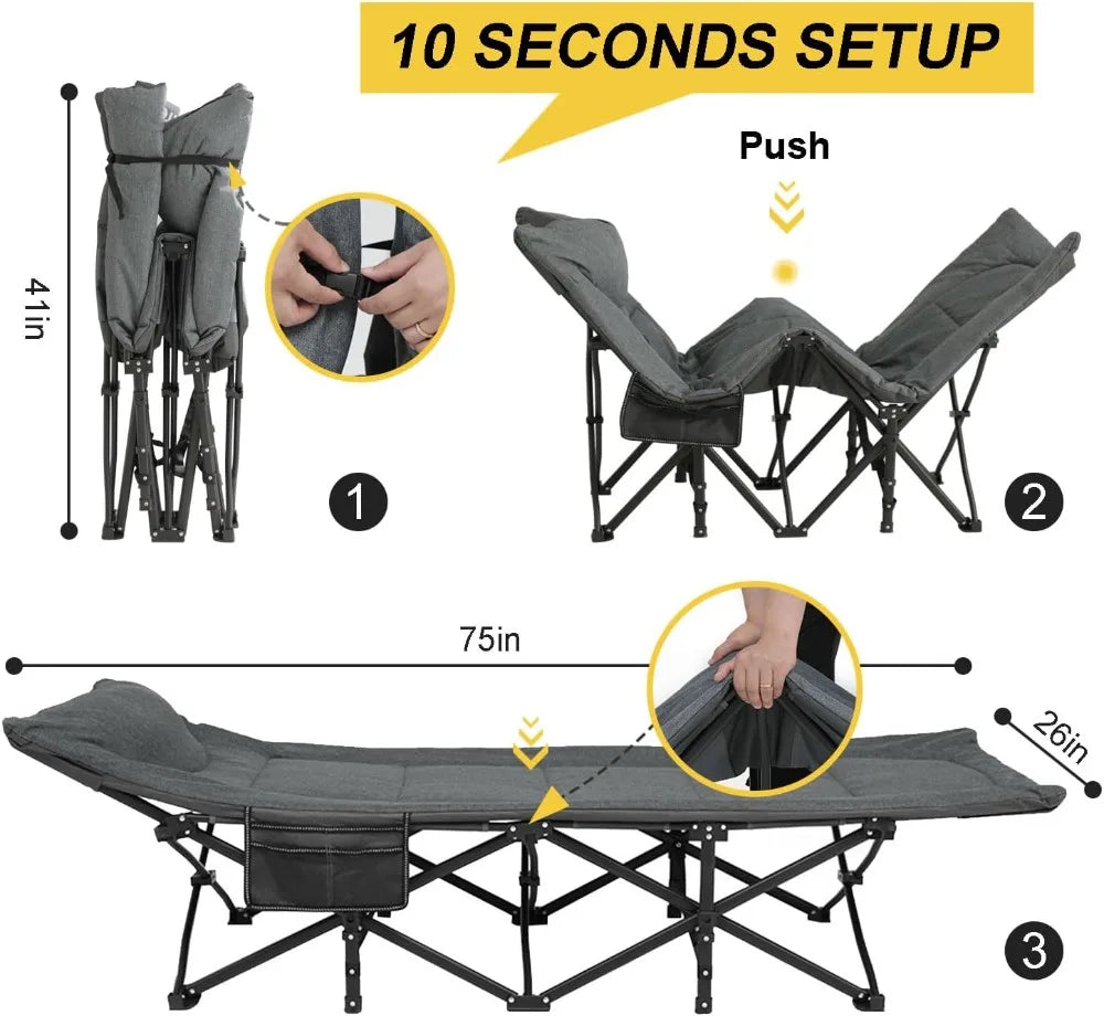 Camping Cot for Adults with Cushion & Pillow, Portable Folding Bed, Supports 450 lbs
