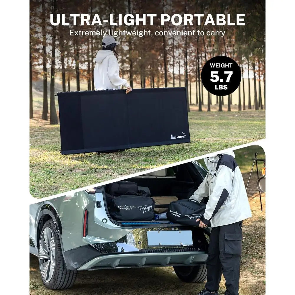 Ultralight Portable Camping Cot for Adults, Supports Up to 350lbs, Ideal for Travel, Beach, and Home Use (Black)