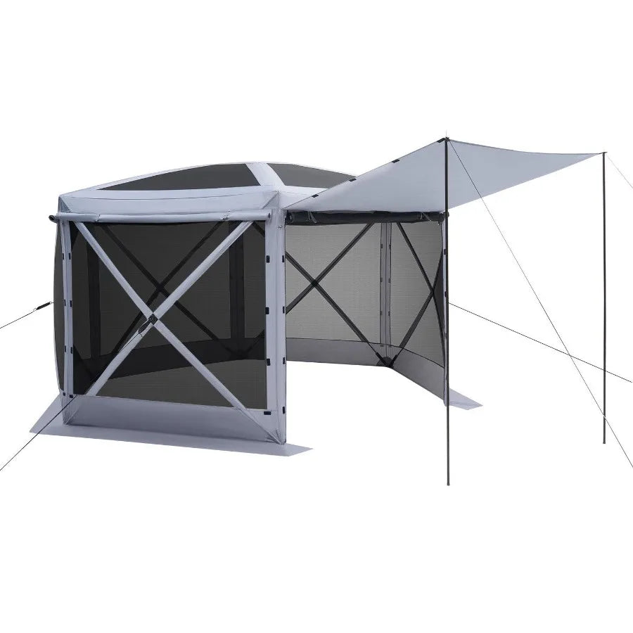 12 x 12 ft Pop Up Gazebo Screen Tent 6-Sided Large Camping Canopy with Removable Top Carry Bag Quick-Set Bite-Proof Screen House