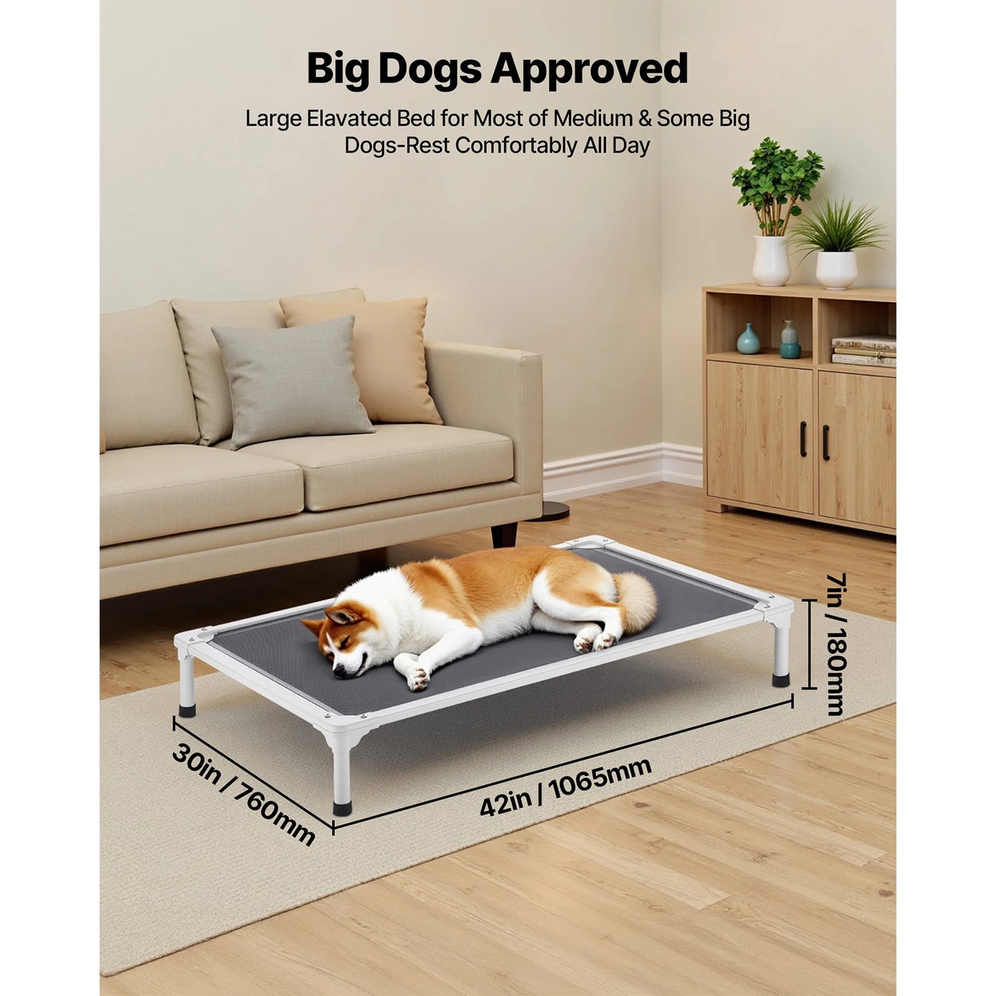 Elevated Dog Bed for Large Dogs Portable Raised Dog Cot with Aluminum Tube Metal Frame and Breathable Textilene Mesh