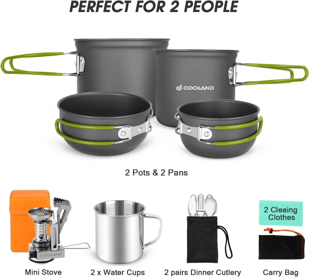 16pcs Camping Cookware Mess Kit, Lightweight Pot Pan Mini Stove with Cups & Cutlery for Backpacking Hiking Picnic