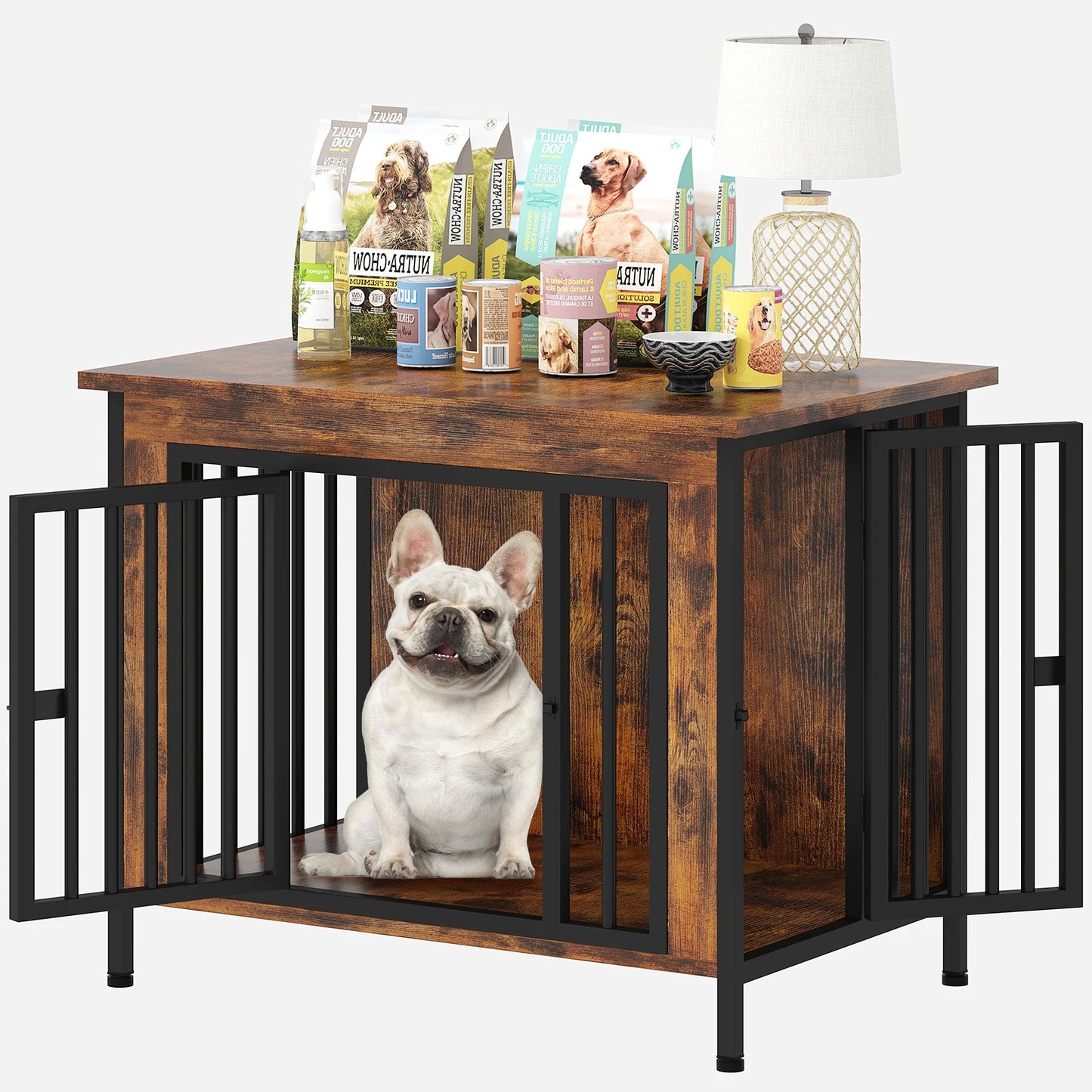 Heavy-Duty Dog Crate Furniture for 1/2 Dogs, Multi-Functional Dog Kennel Table as TV Stand/Plant Stand, for Small, Medium, Large Dog