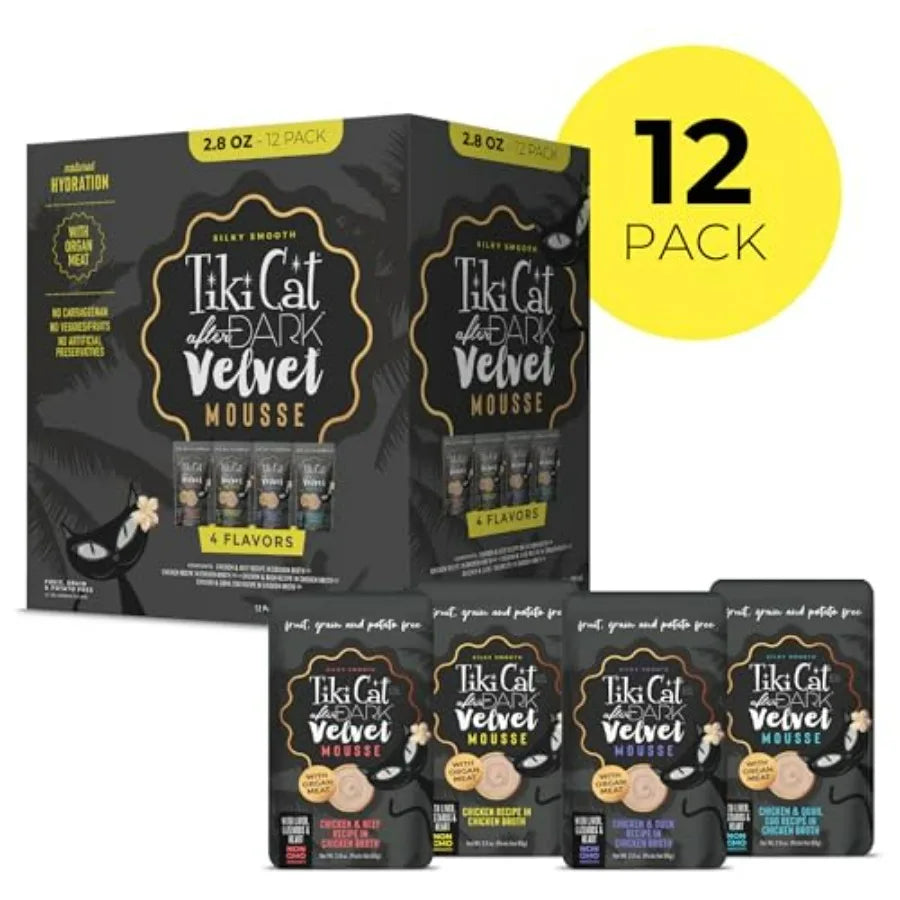 After Dark Velvet Mousse Wet Cat Food, Variety Pack, 2.8 oz. Pouch Pack of 12