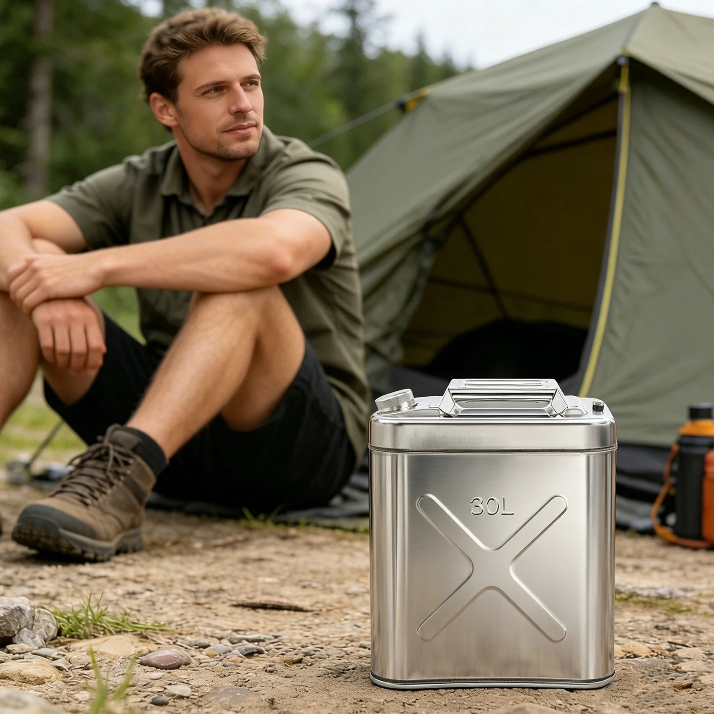 304 Stainless Steel Water Container 7.93 Gal, Portable Water Tank Oil Tank with Pouring Hose & Air Vent for Outdoor RV Camping