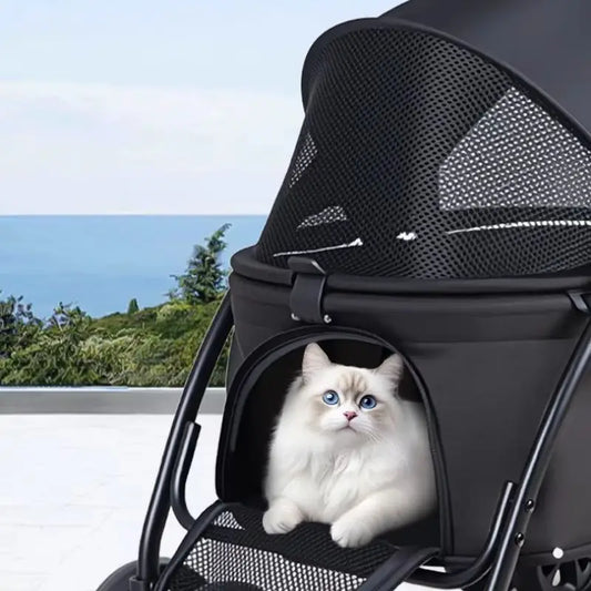 Foldable Pet Stroller for Small Medium Dogs Cats, 2 in 1 Detachable Lightweight 5.6kg Puppy Stroller with Brake Universal Wheels & Storage Basket, Breathable Pet Travel Carrier for Outdoor Walking Camping, 3 Colors Available