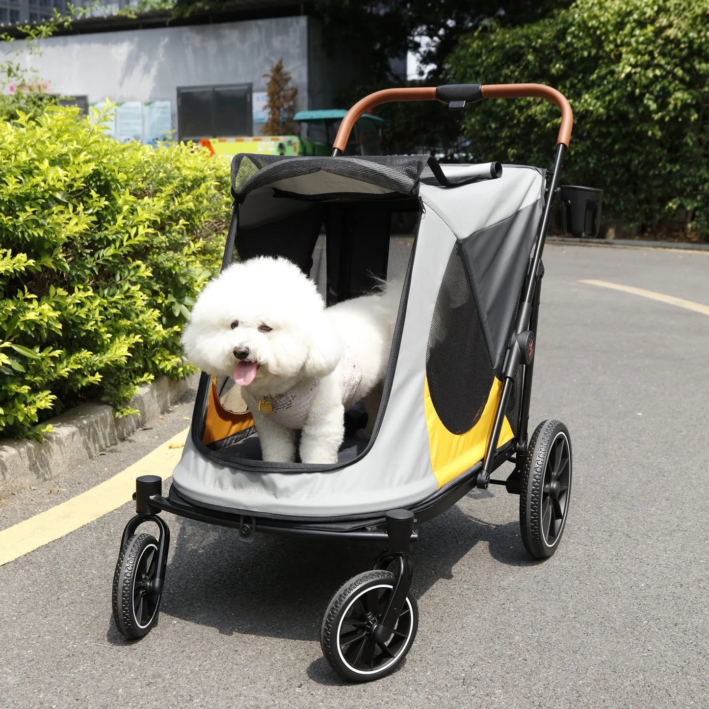 Large Foldable Pet Dog Stroller Rolling Dogs Cat Carrier for Senior Old Pet up to 42KG