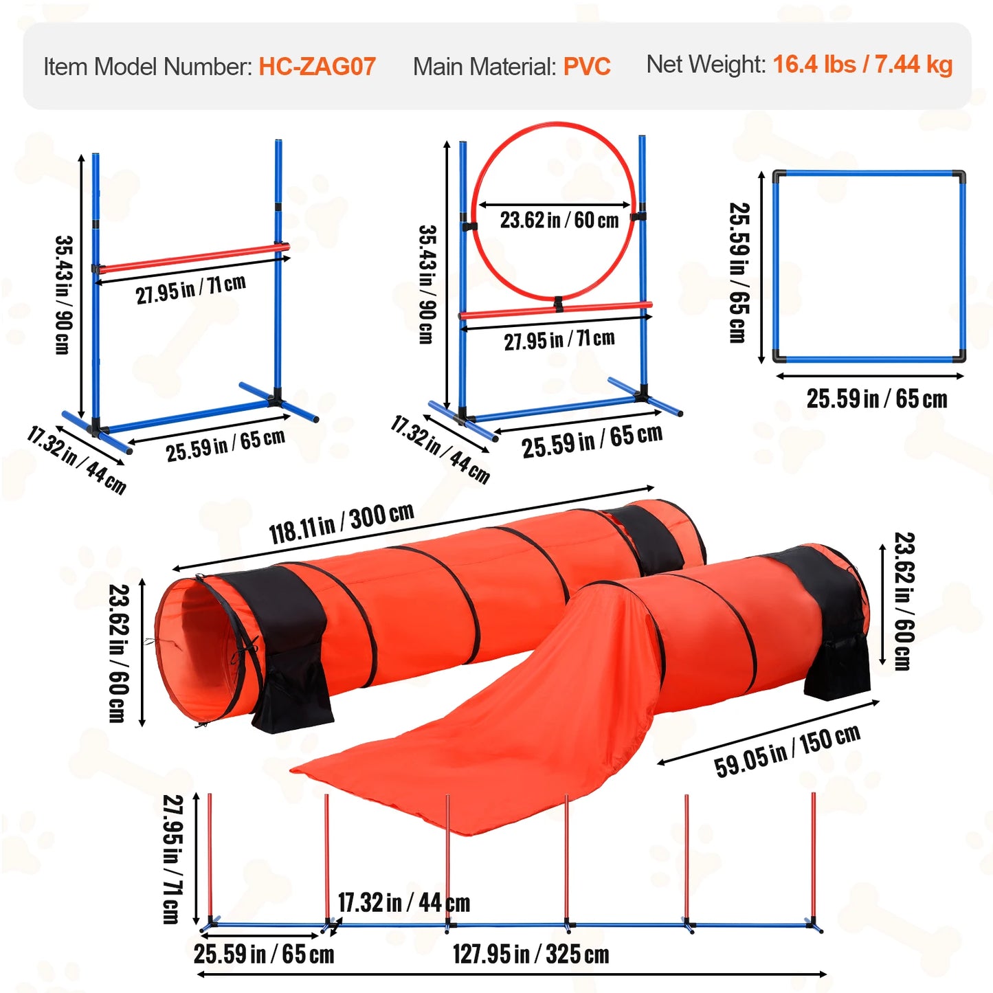 Dog Agility Training Equipment 4 PCS Set with Adjustable High Hurdles 6 Weave Poles Jump Ring Square Pause Box Whistle
