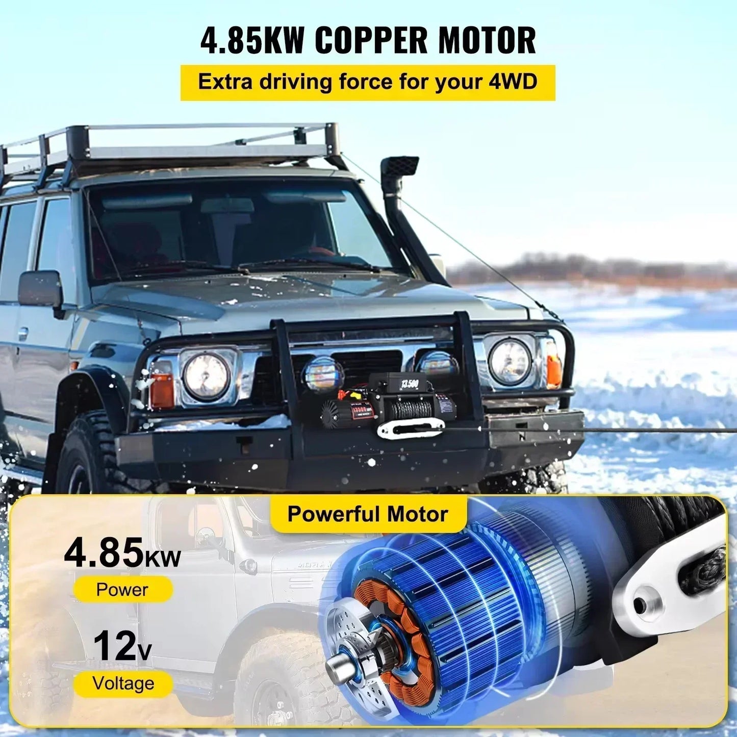 13500 LBS 12V Electric Winch Synthetic Tow Rope Winch 24M/92FT Lifting Hoist for 4X4 Car Trailer ATV Truck Off Road Boat