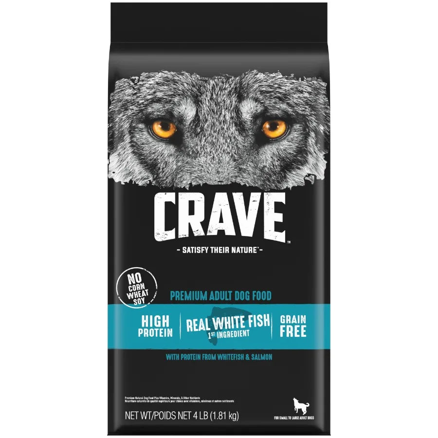Grain Free Adult Dry Dog Food with Protein from White Fish and Salmon, 4 lb. Bag