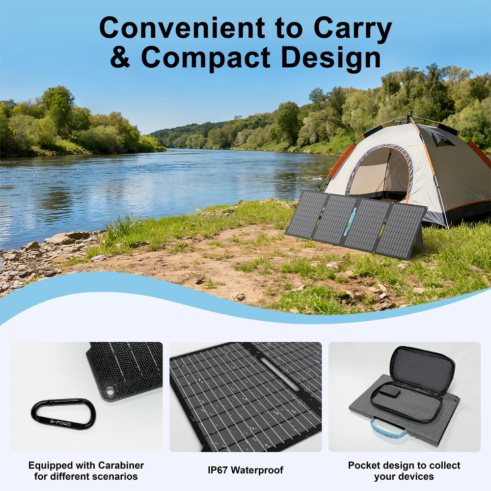 60W Portable Solar Panel 18V Foldable Solar Panel Kit with Solar Output Waterproof IP67 Solar Charger for RV Laptops Camp
