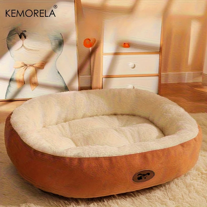 Plush Oval Pet Bed for Dogs and Cats, Thickened Machine Washable All-Season Dog Cat Cushion for Small Medium Large Breeds