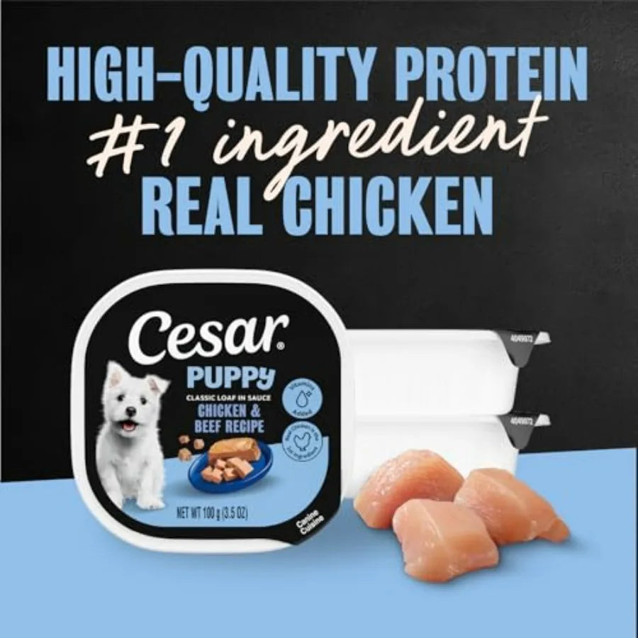 Puppy Classic Loaf in Sauce Wet Dog Food, Recipe, 3.5 oz. Easy Peel Trays, Dog Food Toppers