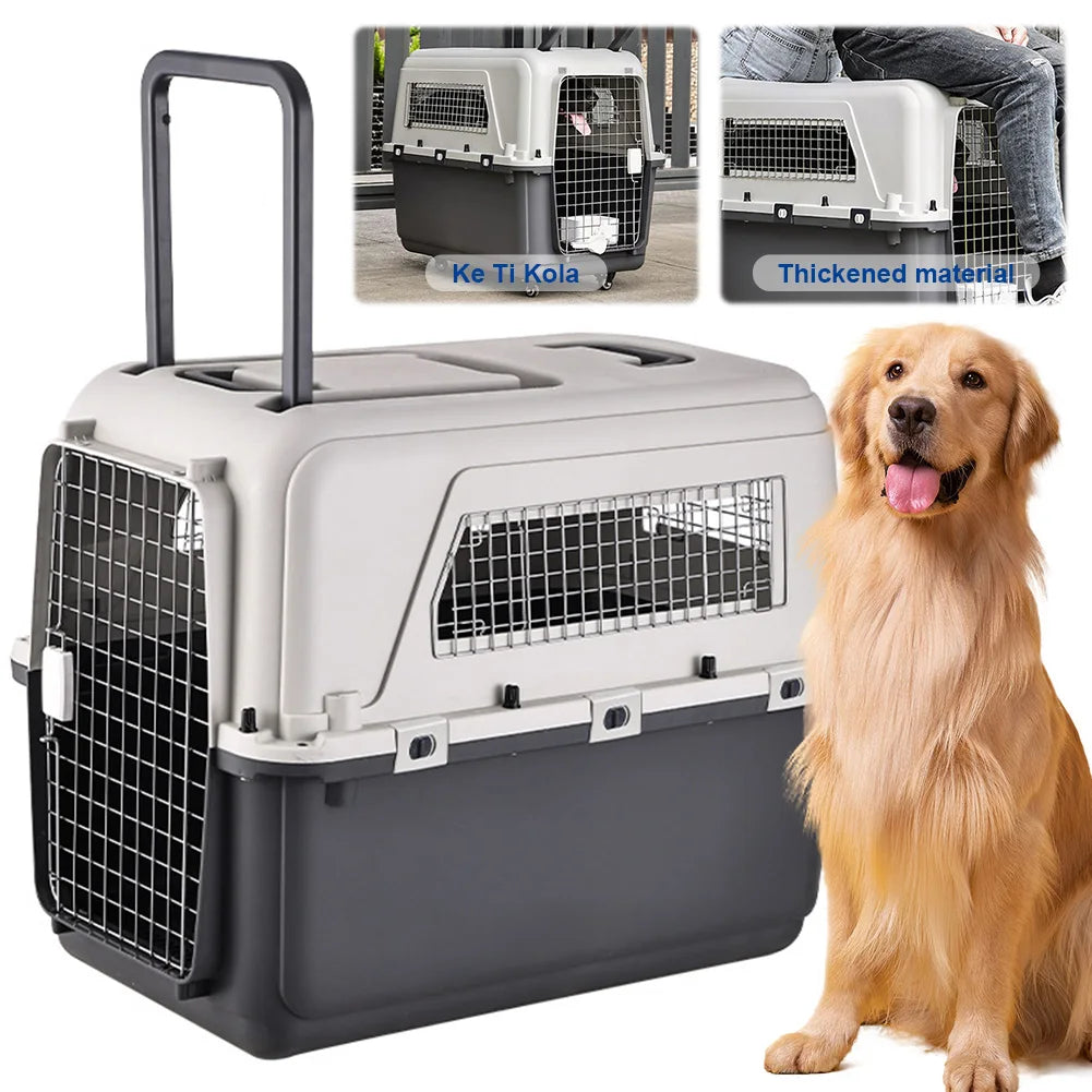 Cats Pet Travel Carrier Length 33"/Width 21.6"/Height 25.2" with Handle & Metal Door Pet Carrier & Crate for Puppies Kittens