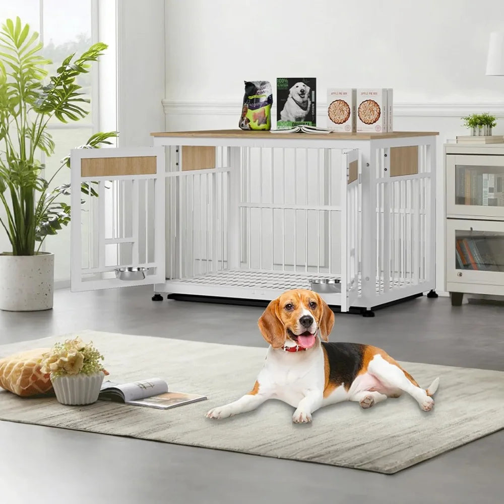 Sturdy Wooden Dog Crate as Decorative End Table, Large Size Pet House, 42.9 Cage Furniture for Big Dogs