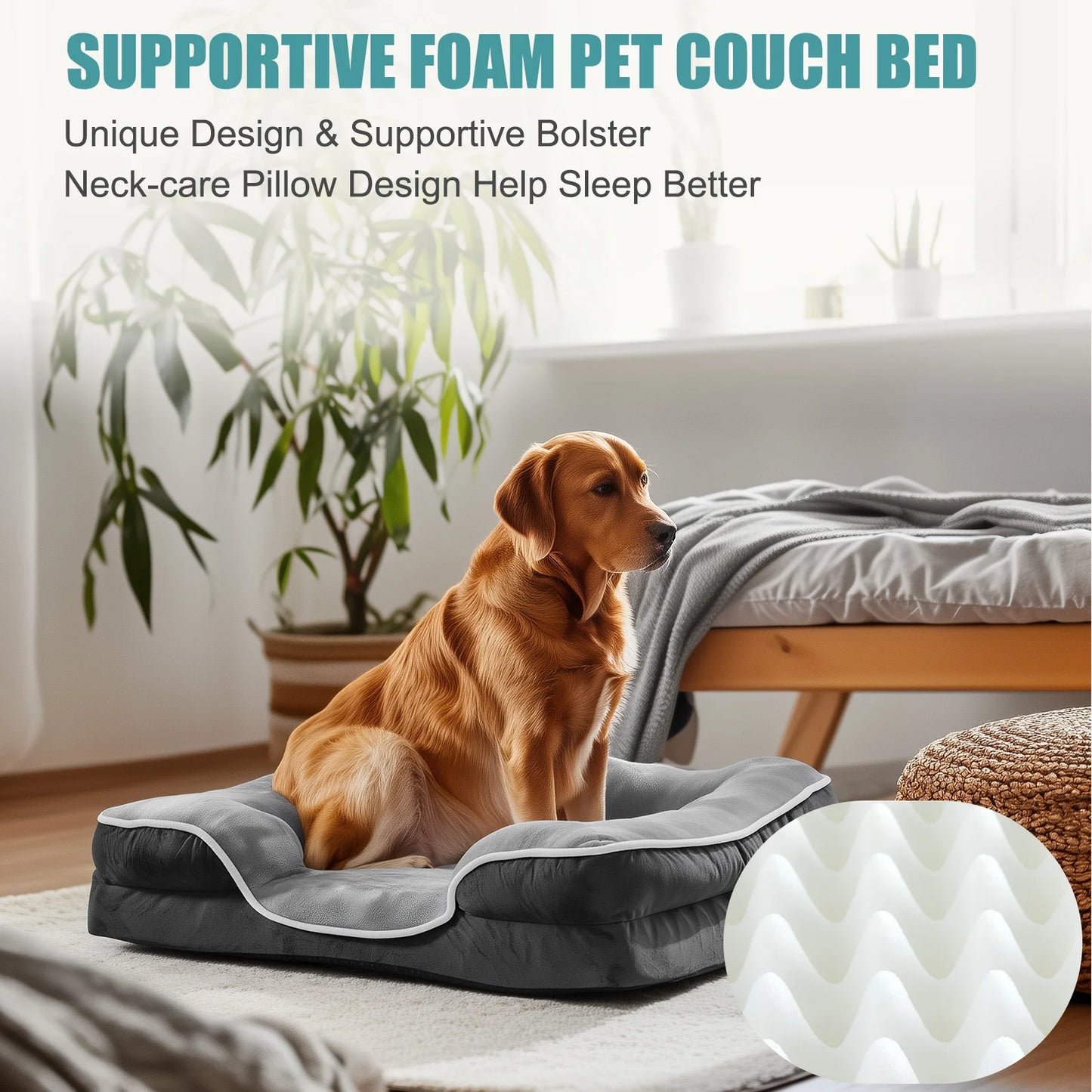 42 x 32 Inch Memory Foam Dog Bed XL Machine Washable Cover Pet Bed Anti-Slip Waterproof Memory Foam Couch Bed for Home Pet Indoor Dogs