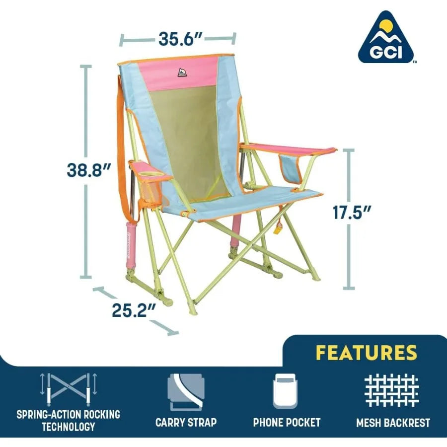 Comfort Pro Rocker Camping Chair for Outdoor Adventures: Portable Folding Rocking Chair with Durable Armrests and Built-in Drink Holder