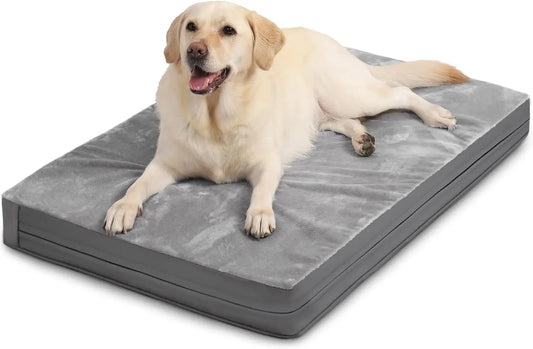 Waterproof Orthopedic Dog Bed, Large Washable Crate Pad with Removable Cover, Anti-Slip Kennel Mat for Big Dogs