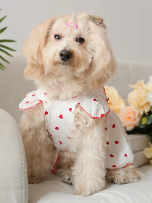 Valentine's Day 1pc Heart Print Bow Decor Pet Dress For Dog For Summer
