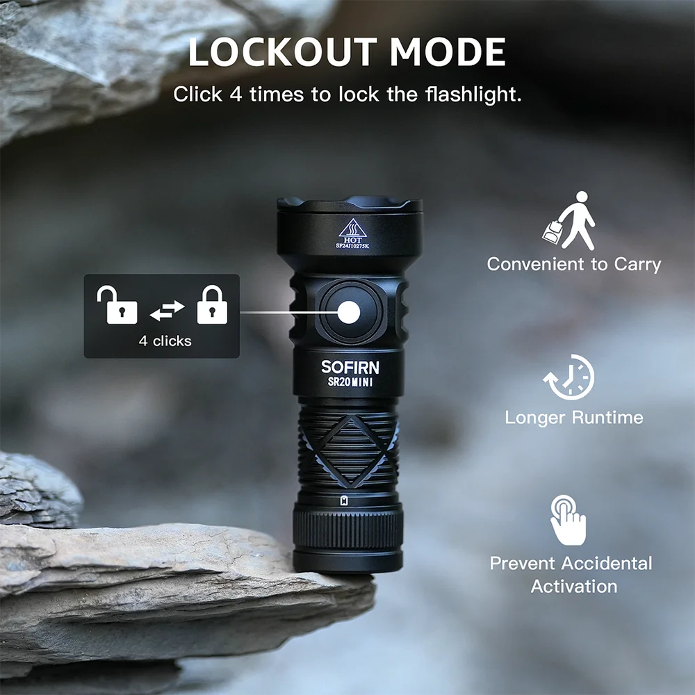 SR20 MINI Flashlight 1200lm CSP2323 LED Light 18350 USB C Rechargeable Torch 5700K With Red Light and Magnetic