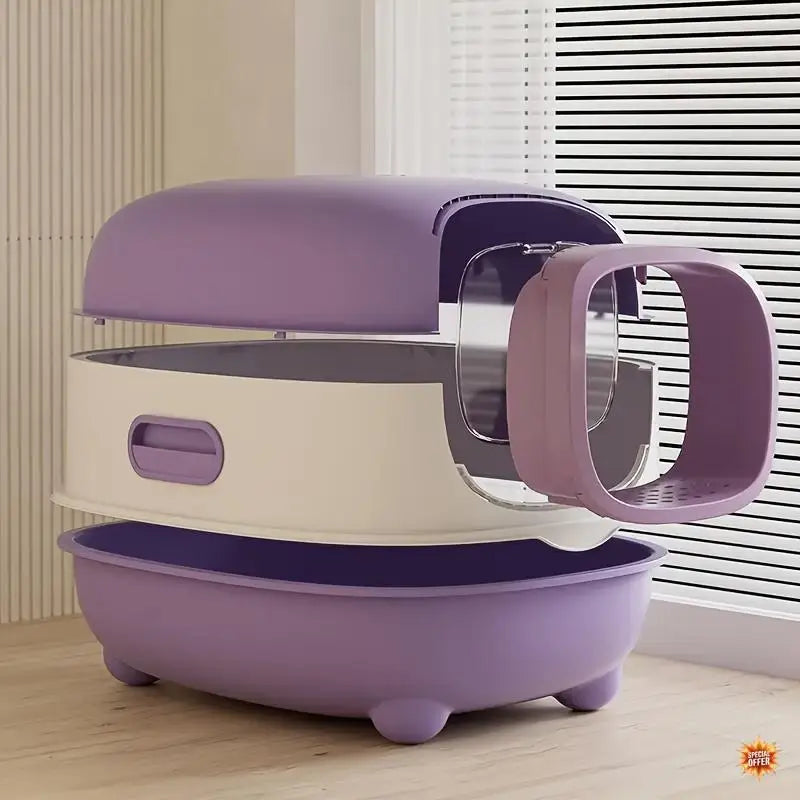 Spacious Covered Cat Litter Box Prevents Spills Easy to Clean with Scoop for Small to Medium Cats