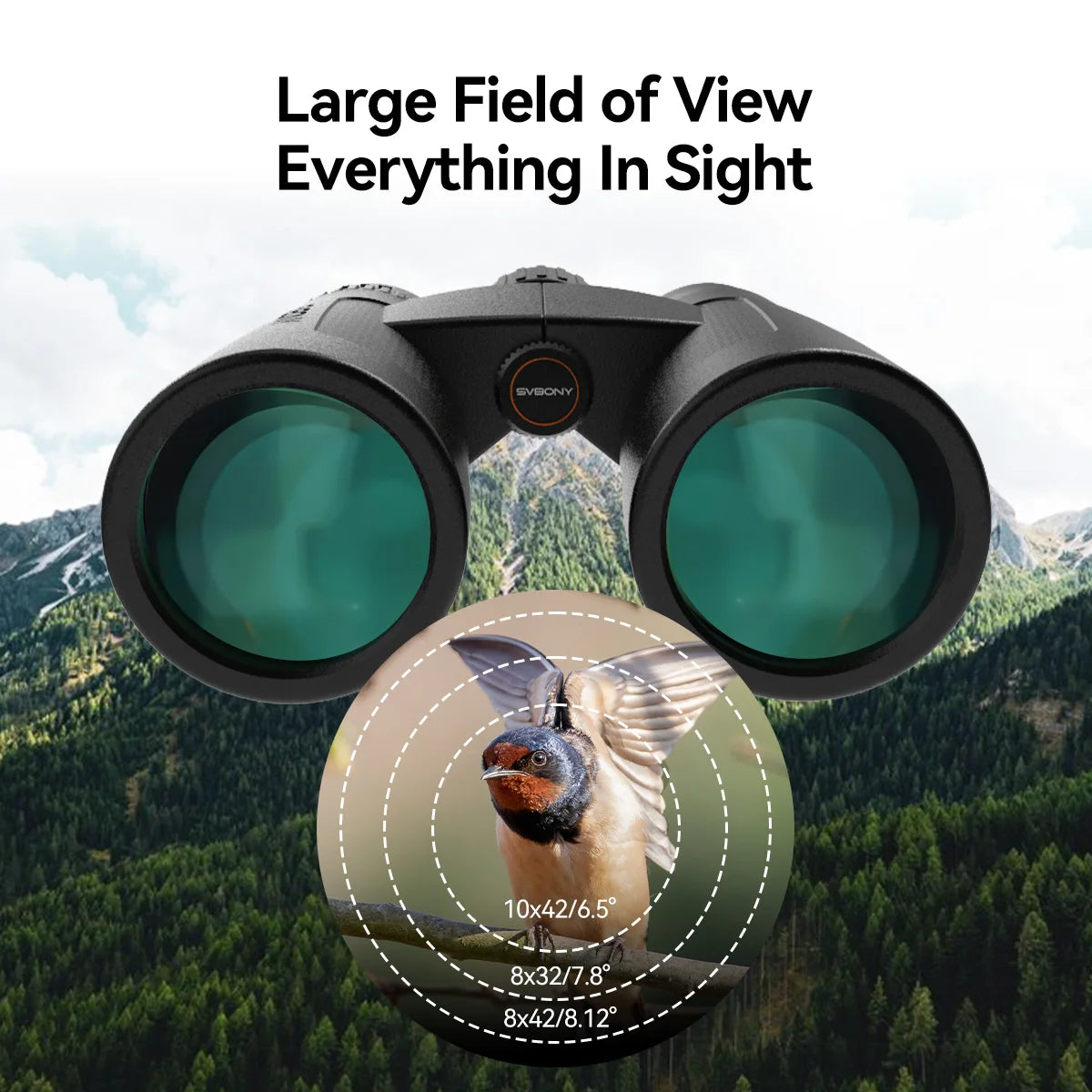SV202 Upgraded ED Binoculars 8x32 / 8x42 / 10x42 Wide Field of View IPX7 Waterproof Fogproof Bak4 Prism for Bird Watching