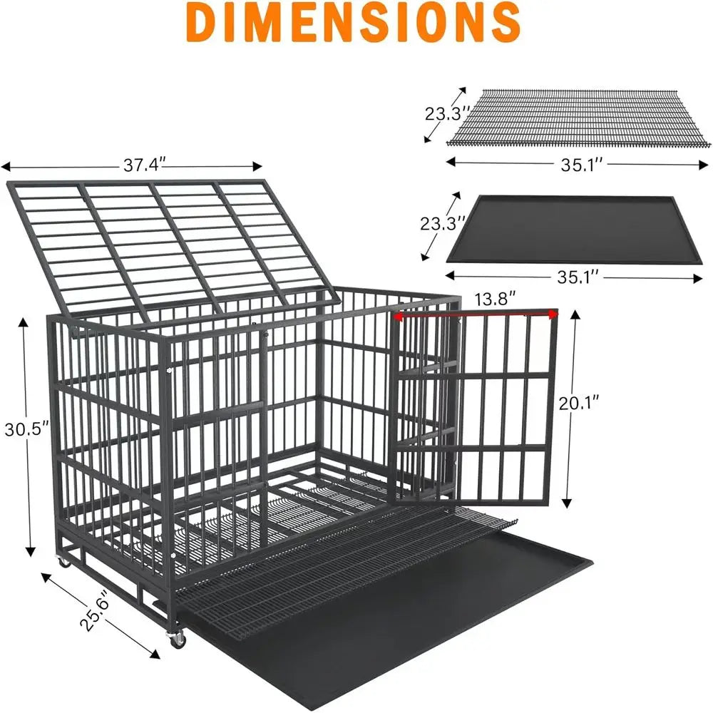 54/48/42/38 inch Heavy Duty Indestructible and Escape-Proof Dog Crate Cage Kennel for Large Dogs, High Anxiety Dog Crate