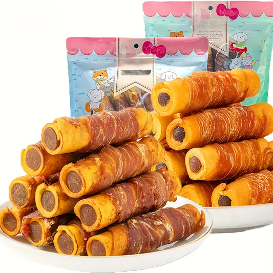 2-Pack (2 x 150g/5.3oz) 300g/10.6 Chicken Wrapped Cowhide Stick, Meat Dog Snacks, Made From Chicken Meat And Beef Skin