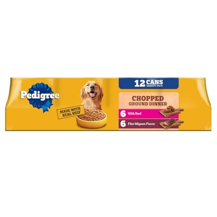 Chopped Ground Dinner Wet Dog Food Filet Mign and Beef Variety Pack, Canned Dog Food, 13.2 oz. Cans