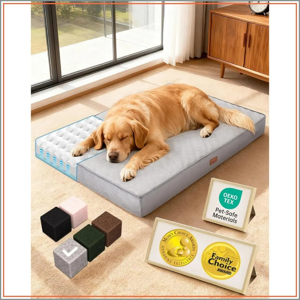 Orthopedic Waterproof Dog Bed for Large Dogs, Machine-Washable, Reversible Memory Foam, Easy-Carry Handle, 41 Inch Gray