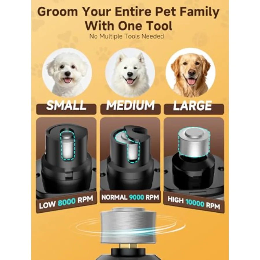 Dog Nail Grinder, Quiet Electric Dog Nail Trimmer with 2 LED Lights, 3-Speed Pet Nail Grinder for Dogs Cats, Rechargeable 2000m
