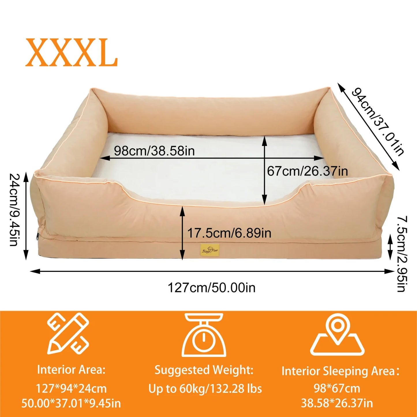 M/L/XL/2XL/3XL Orthopedic Dog Beds Oxford Bolster Foam Base Pet Dogs Couch Sofa Lounger Bed Waterproof Lining Removable Cover
