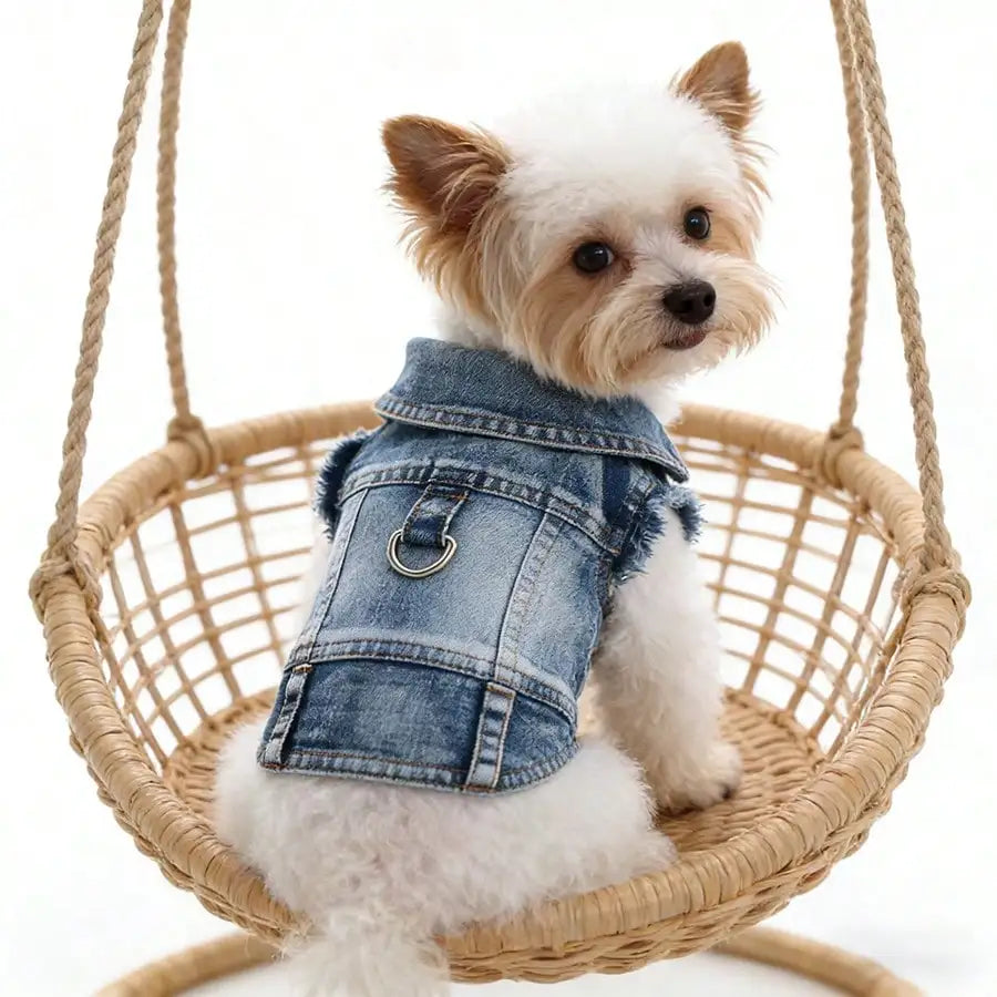 1pc Small Dog Harness Vest With Leash Clip, Denim Effect, Suitable For Spring/Autumn, Poodle, Bichon Frise, Teddy, Small Breed Dogs, Runs Small, Recommend Ordering One Size Up