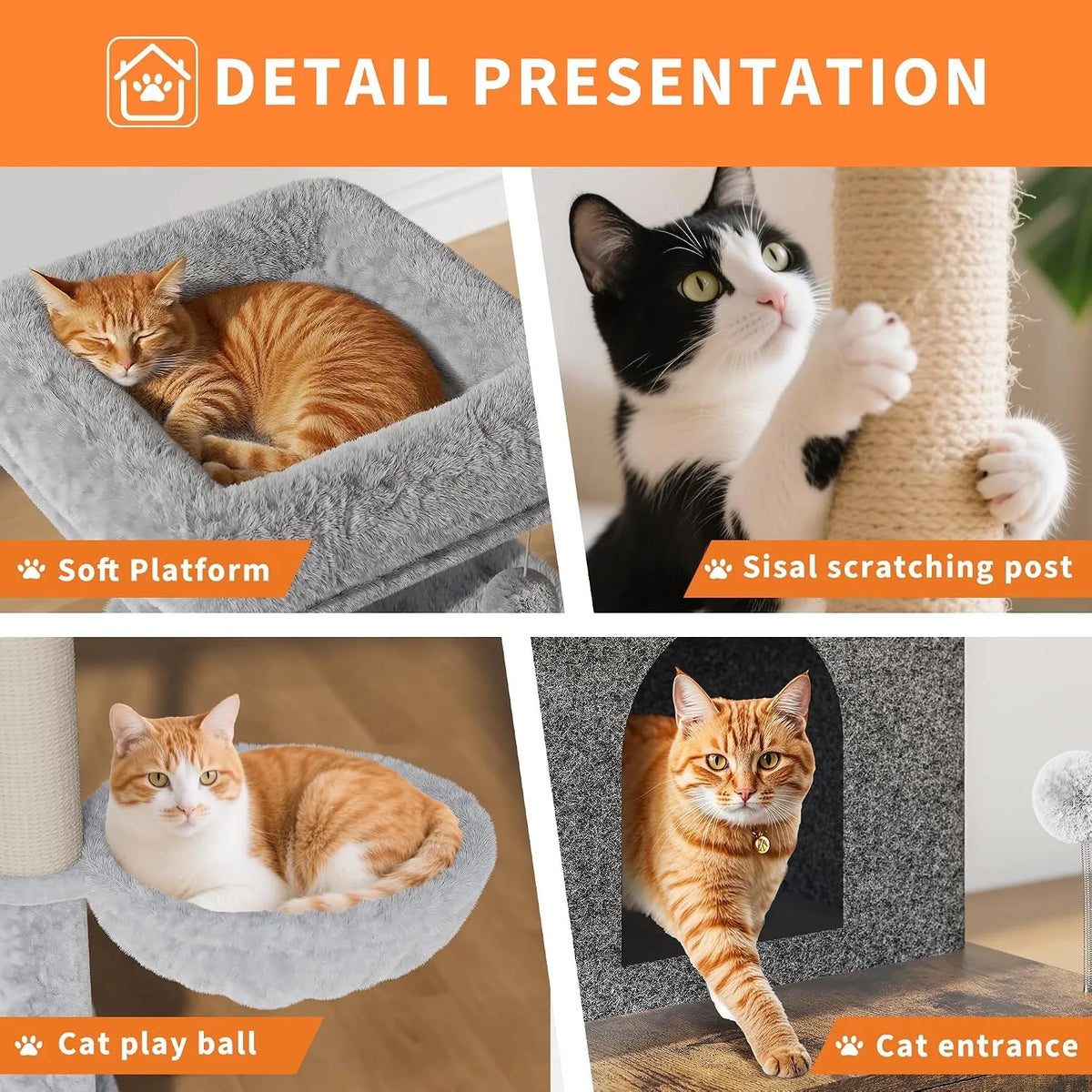 3-in-1 Modern Cat Tree with Hidden Litter Box Enclosure, Cat Condo Furniture with Scratching Post, Hammock & Platforms, Odor Control Tower for Small Spaces, Rustic Brown