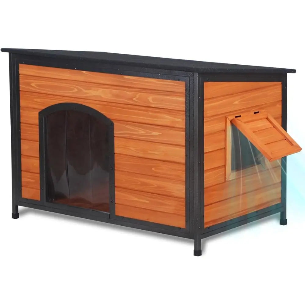 Dog House Outdoor Weatherproof 43.3" L Chew-Proof Dog Kennel or Small, Medium, Large Dogs with Strong Metal Chew-Proof and Raised Design