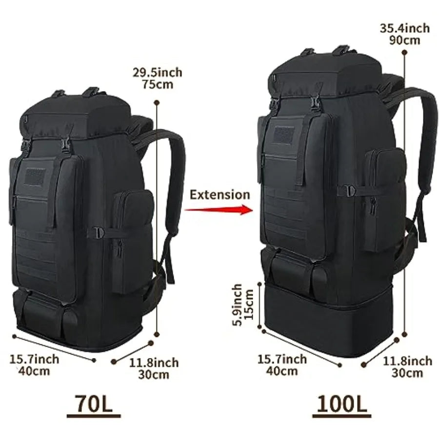 Hiking Backpack, 100L Large Camping Backpack, Expandable Waterproof MOLLE Rucksack, Outdoor Sport Travel Daypack Military Tactical