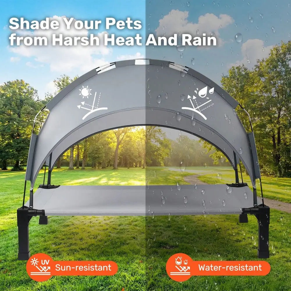 Dog Bed With Canopy, Outdoor Dog Bed Cot With Shade Tent, Portable Raised Pet Cot Cooling Bed For Dogs