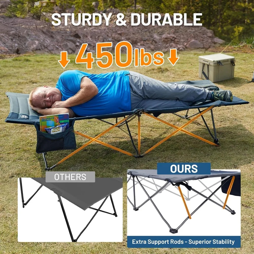 Extra Wide Heavy Duty Camping Cot for Adults, 450lbs Capacity, Easy Set Up with Carry Bag