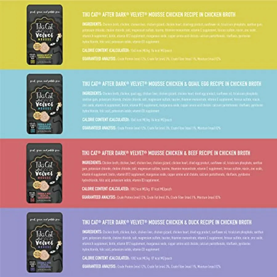 After Dark Velvet Mousse Wet Cat Food, Variety Pack, 2.8 oz. Pouch Pack of 12